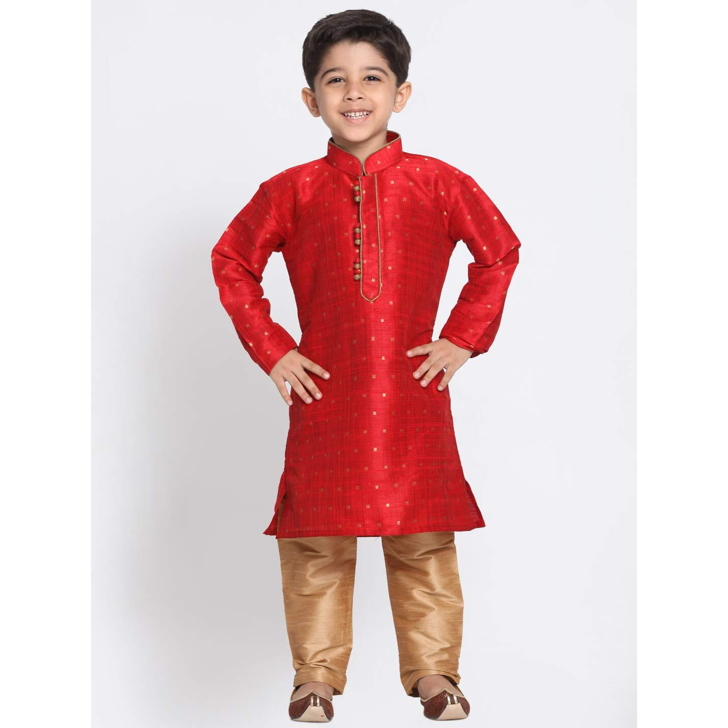 Jbn Creation Boys' Traditional Maroon & Rose Gold Silk Blend Kurta Pyjama Set For Weddings & Festivals_Vasbk023Manprg_34