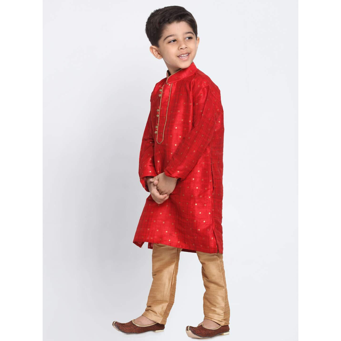 Jbn Creation Boys' Traditional Maroon & Rose Gold Silk Blend Kurta Pyjama Set For Weddings & Festivals_Vasbk023Manprg_34