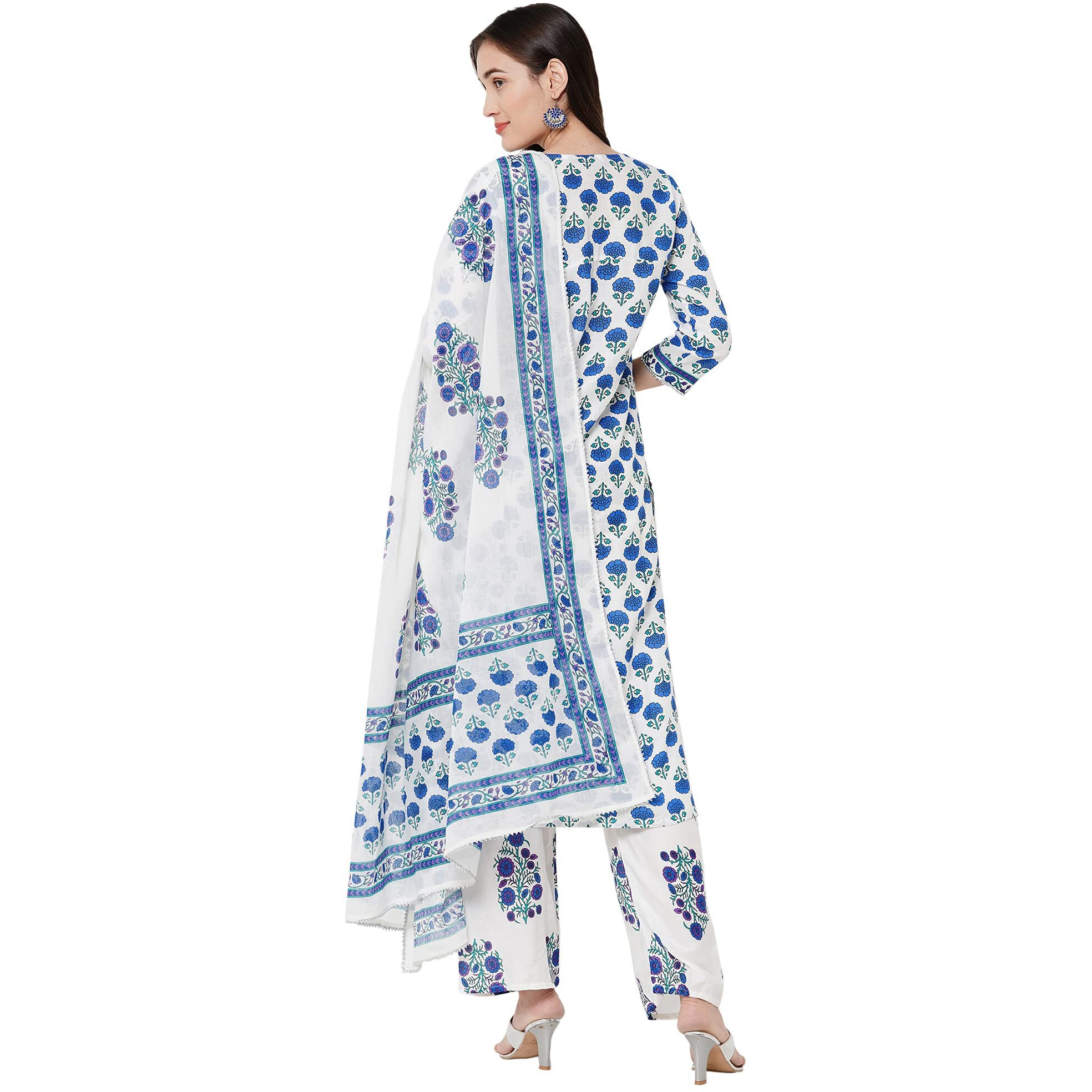 Anni Designer Women's Rayon Cotton Printed Kurta With Palazzo And Dupatta (Jaipuri Blue_Styl_L_Blue_Large)