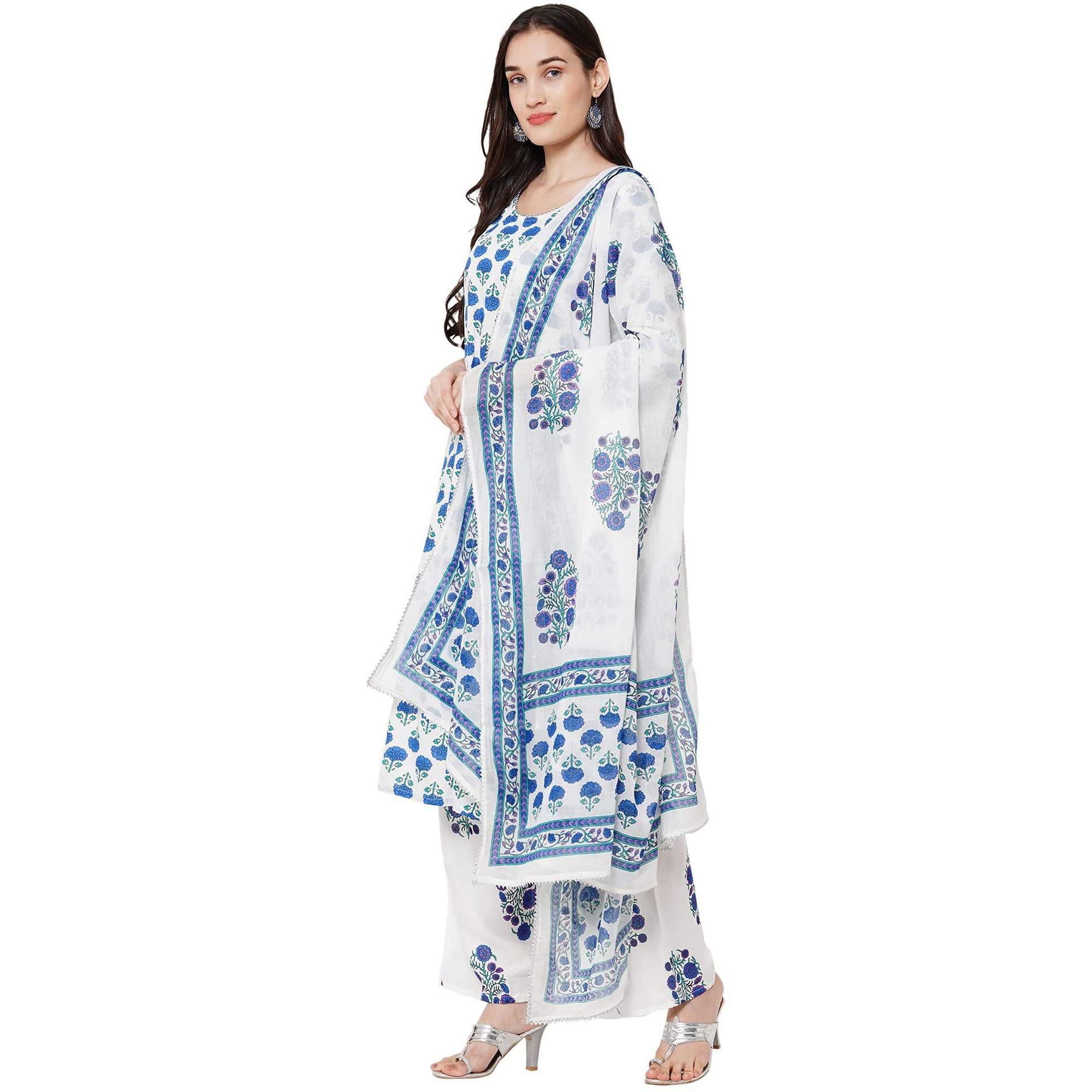 Anni Designer Women's Rayon Cotton Printed Kurta With Palazzo And Dupatta (Jaipuri Blue_Styl_L_Blue_Large)
