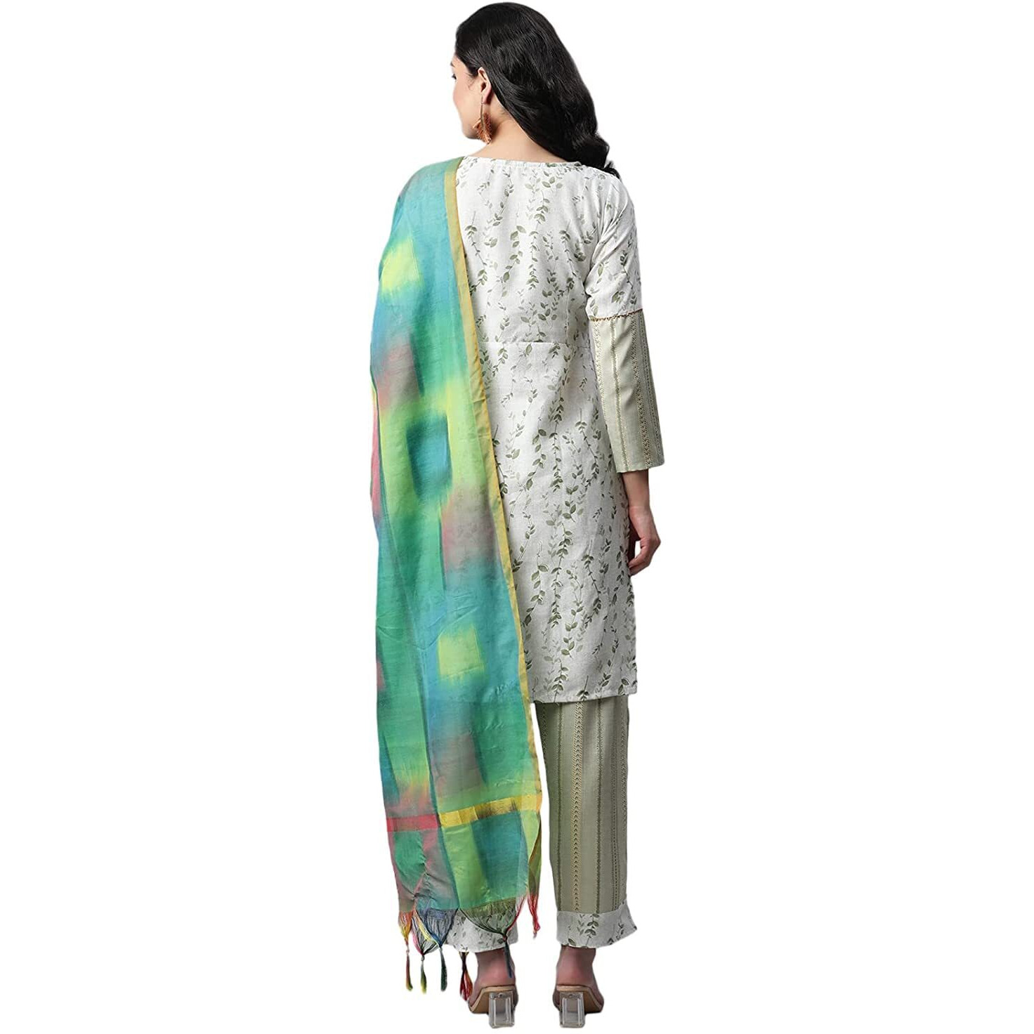Greciilooks Womens Cotton A-Line Regular Fit Kurta Set (Green , Medium)