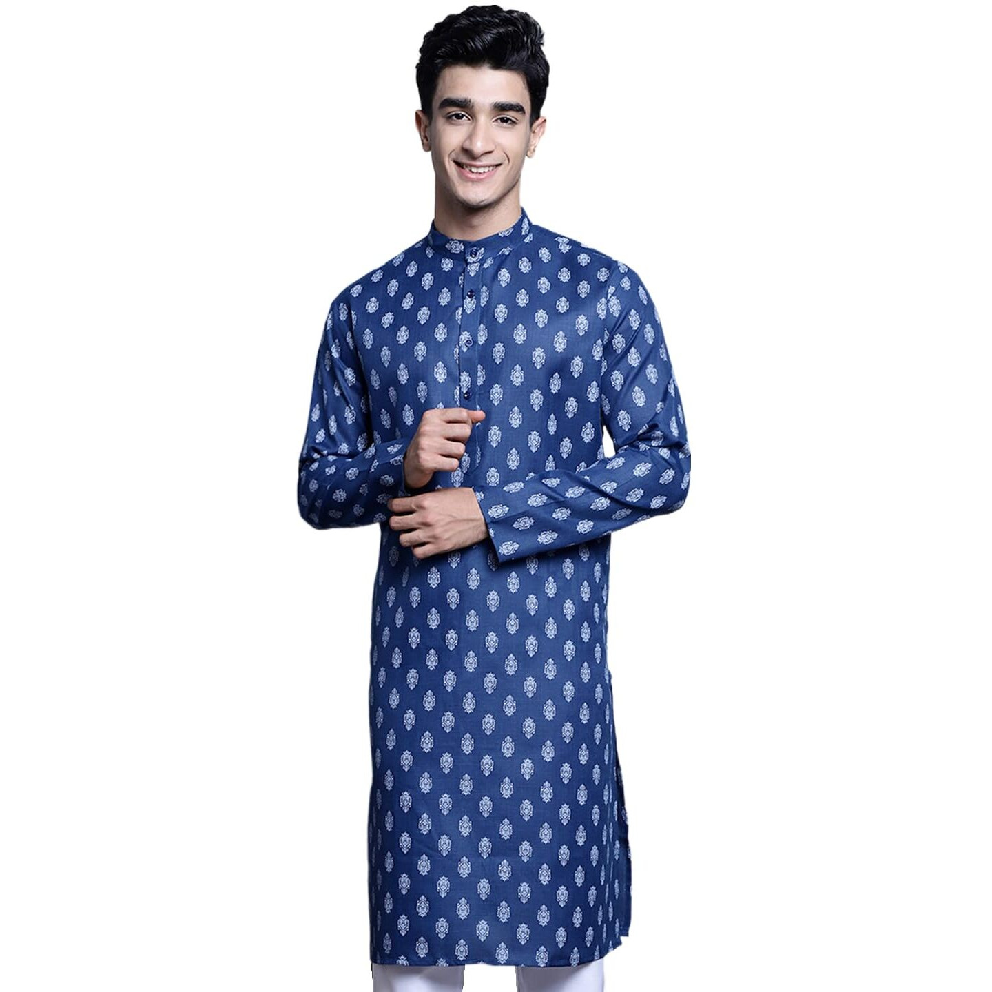 Jompers Men's Cotton Floral Printed Kurtas (Navy, Xl)
