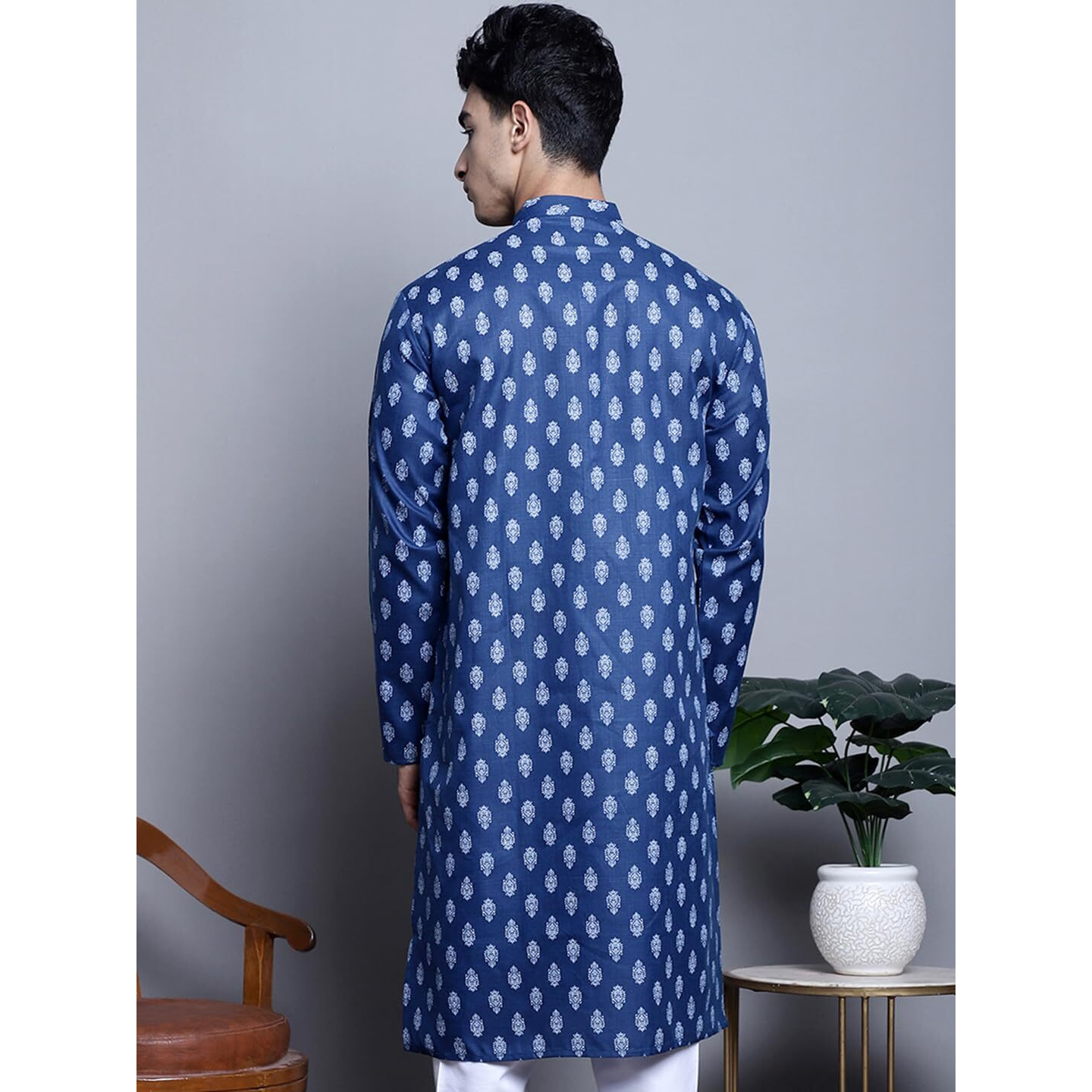 Jompers Men's Cotton Floral Printed Kurtas (Navy, Xl)
