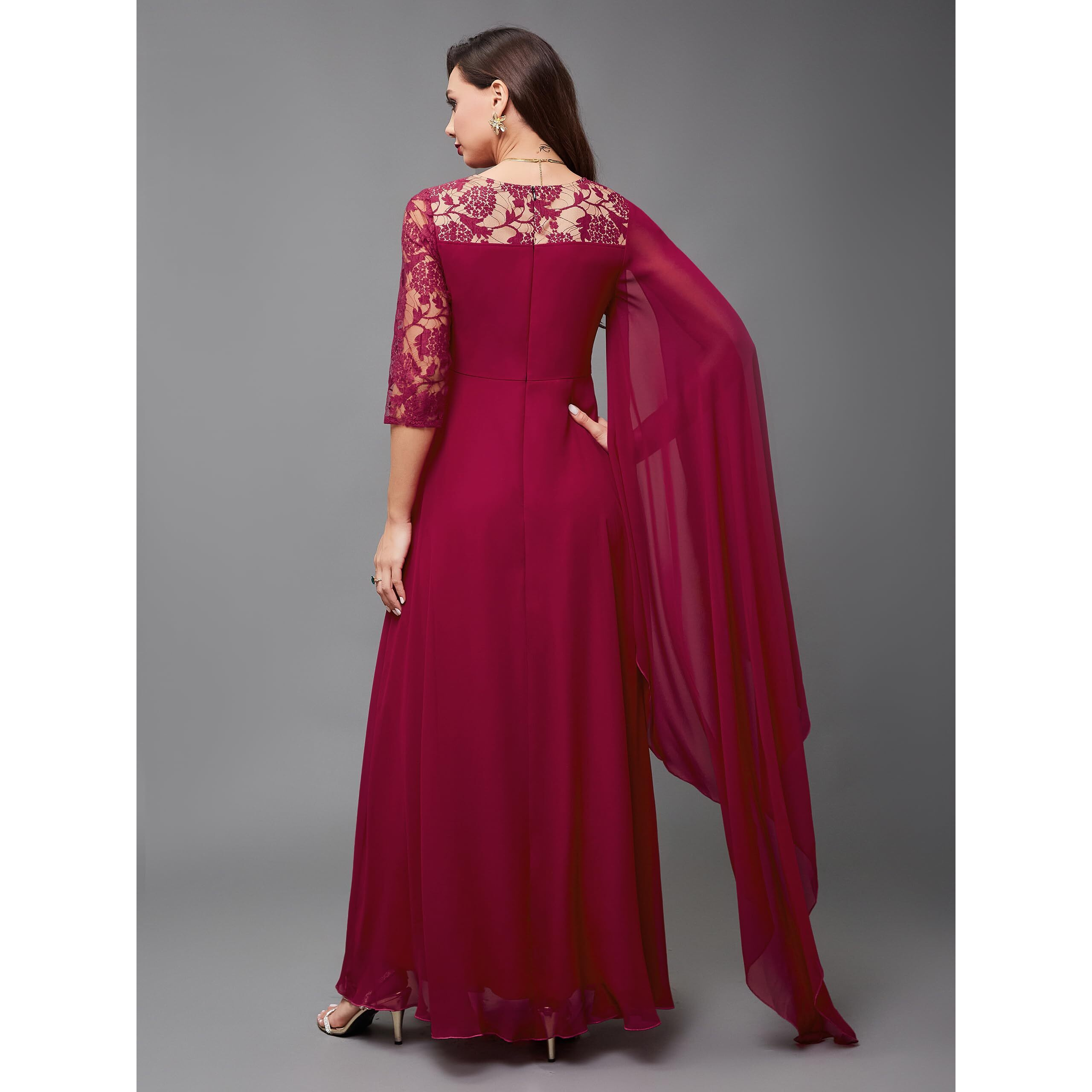 Miss Chase Women's V-Neck Maxi Dress (Mcaw22D06-55-23-04, Dark Pink, M)