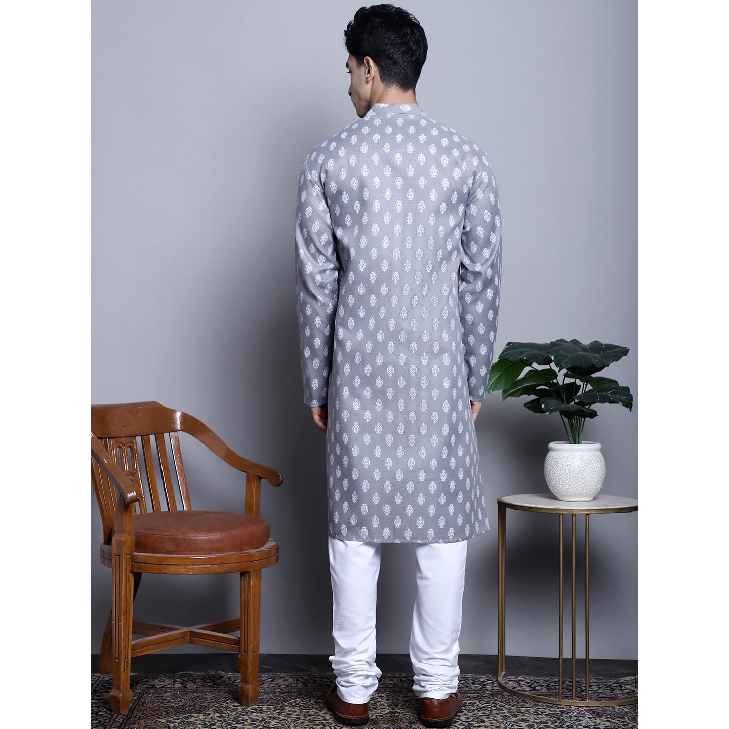 Jompers Men's Cotton Floral Printed Kurta Pyjama Set (Dark-Grey, S)