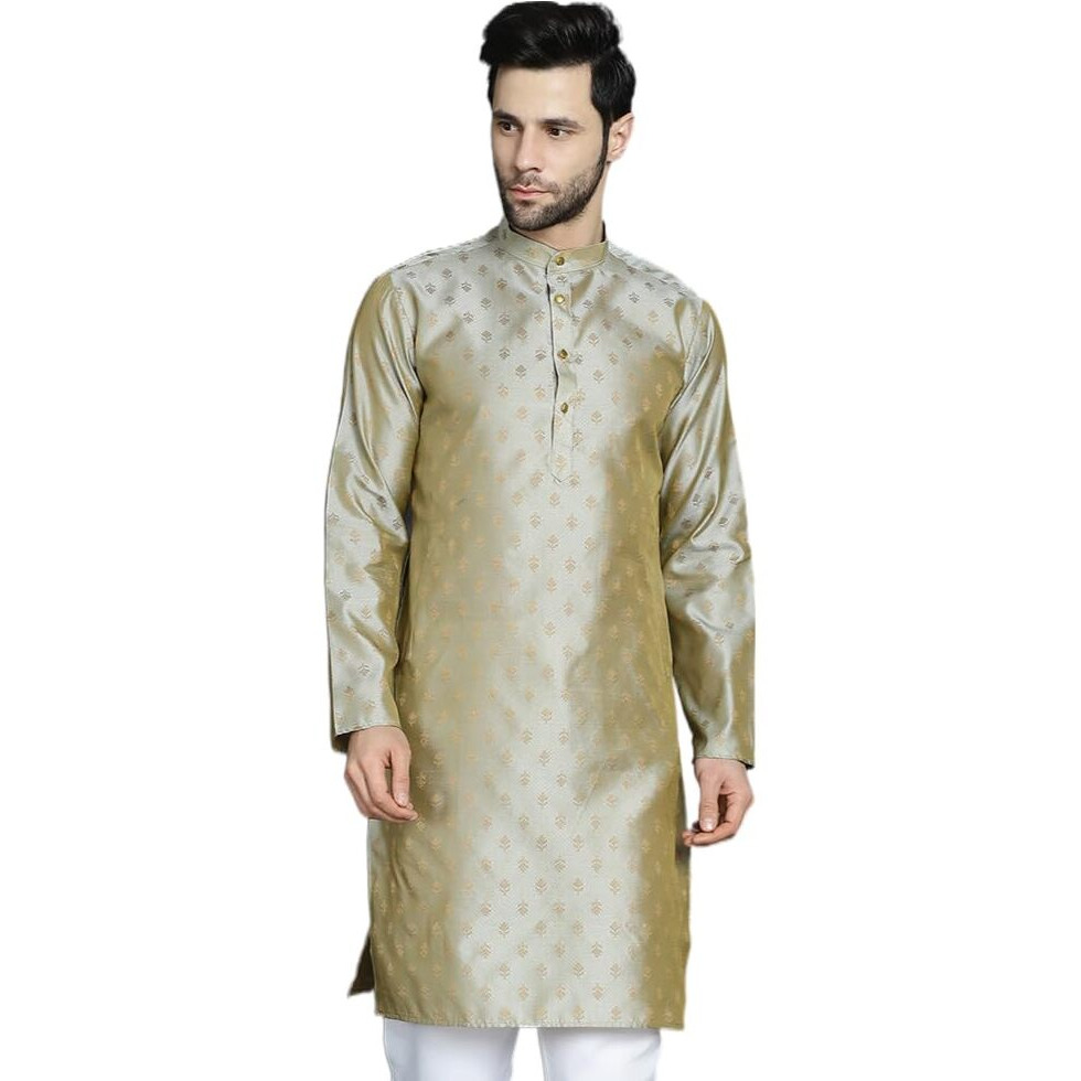 Jompers Men's Pista Woven Design Silk Blend Kurtas (Pista, S)