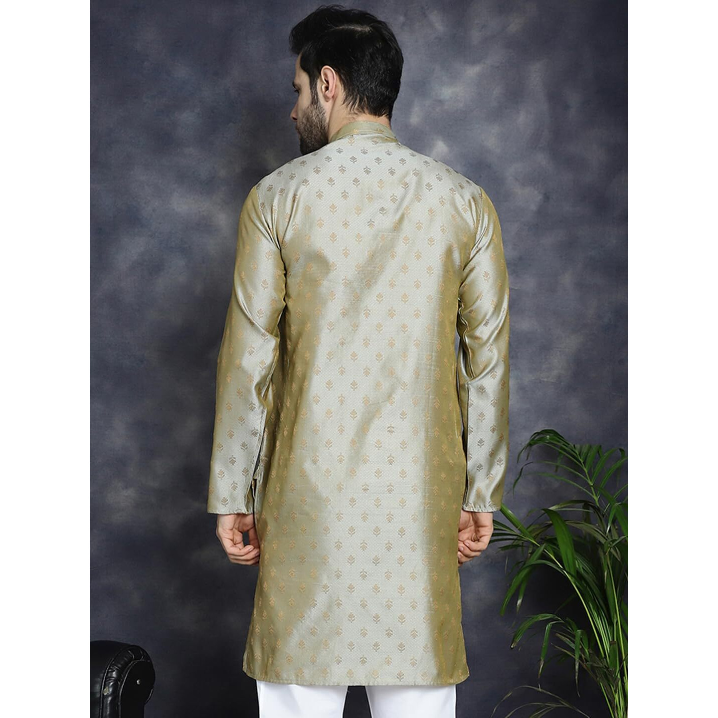Jompers Men's Pista Woven Design Silk Blend Kurtas (Pista, S)