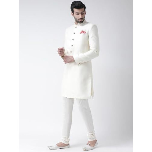 Kisah Sherwani For Men Wedding  Jacquard Indo Western Sherwani With Churidar | Designer Ethnic Outfit For Groom & Festivals, Off White, 44