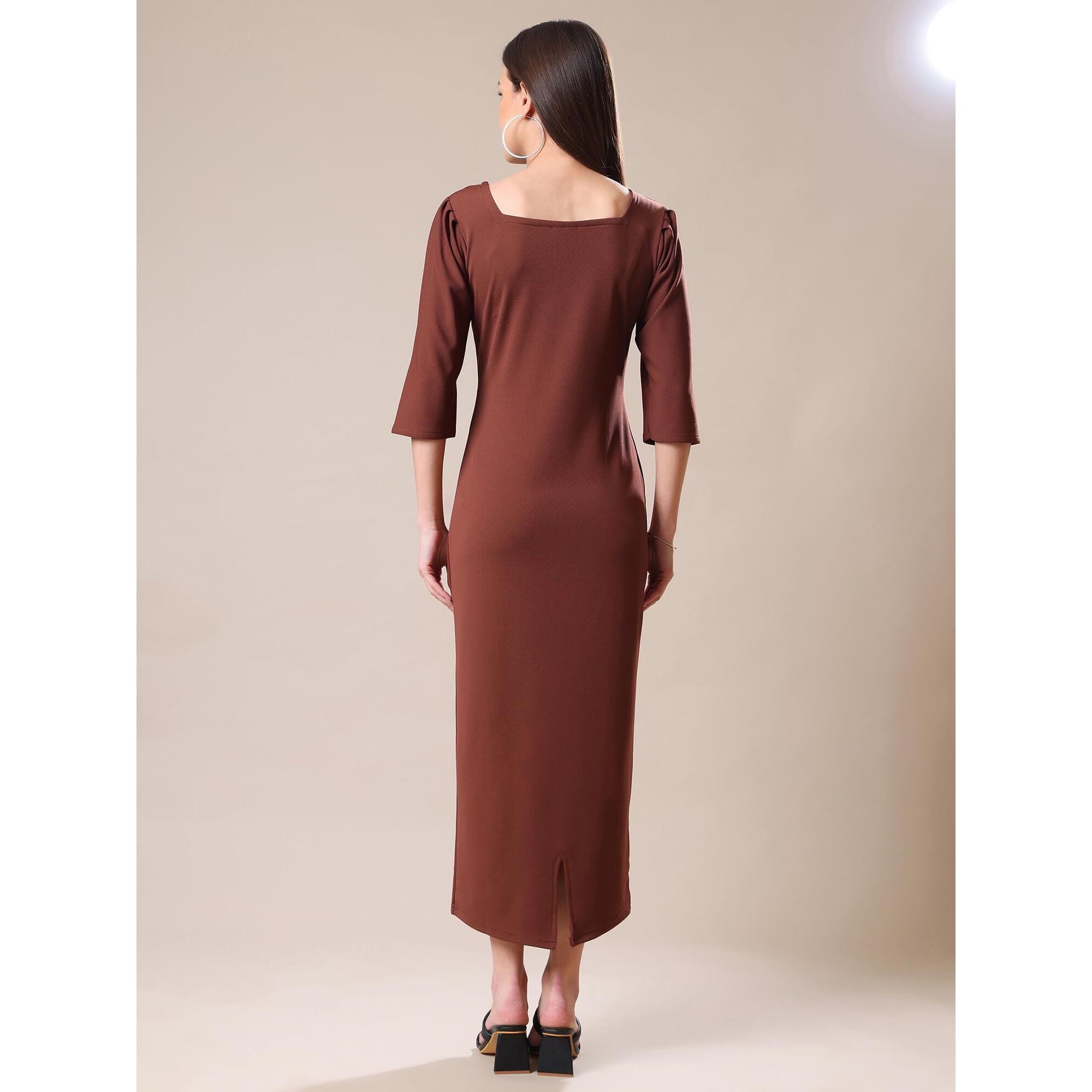 Purvaja Womens Bodycon Midi Dress (Bely-133-140) (In, Alpha, Xl, Brown)