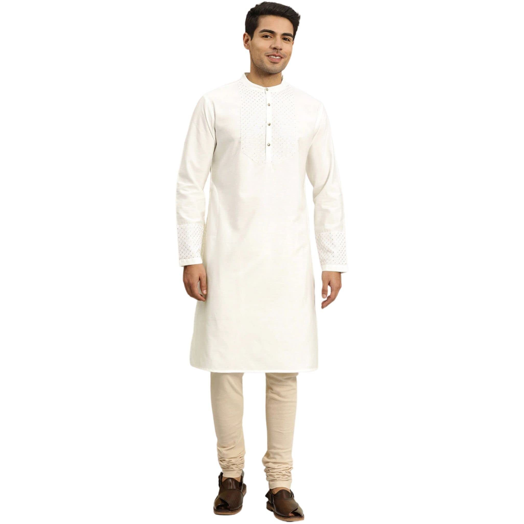 Rytras Men's Cotton Printed Straight Kurta(Rytshirt05_White_X-Large)