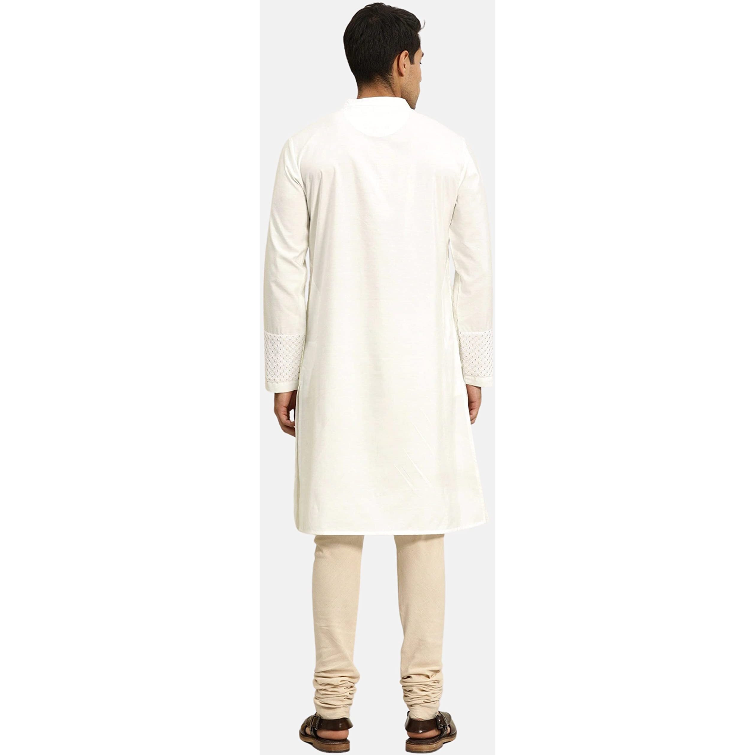 Rytras Men's Cotton Printed Straight Kurta(Rytshirt05_White_X-Large)