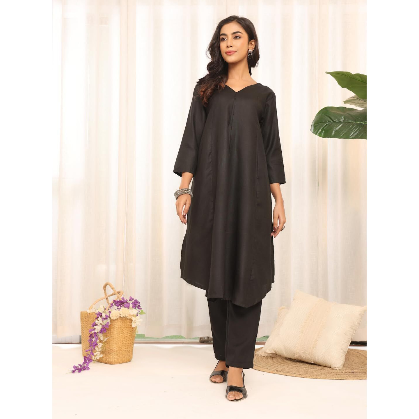 Varanga Women's Violet Strap Kurta With Tonal Bottom & Printed Dupatta  Round Neck, Side Slit Design, Stylish & Comfortable