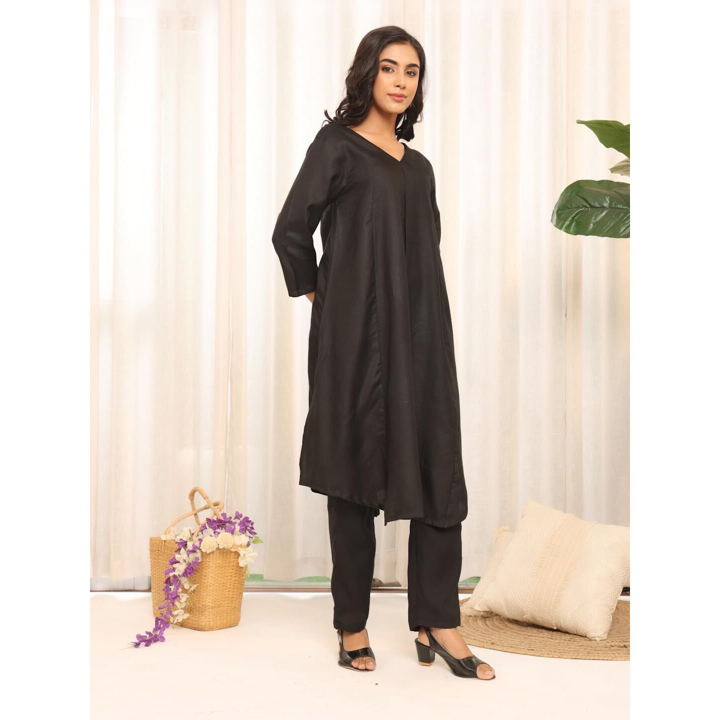 Varanga Women's Violet Strap Kurta With Tonal Bottom & Printed Dupatta  Round Neck, Side Slit Design, Stylish & Comfortable