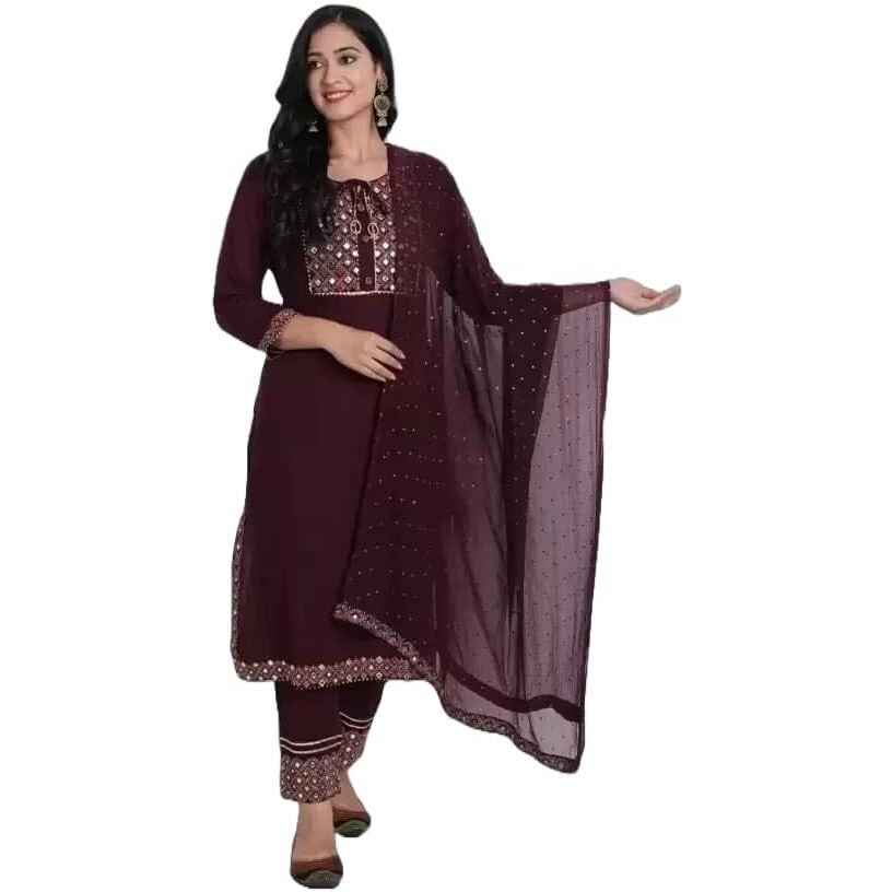 Lookmark Women's Kurta Set In Solid Maroon Color And Pure Rayon Fabric With Pant And Dupatta (Az-Lm-Og-Ks2151-S)