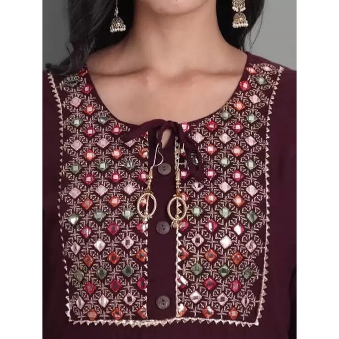 Lookmark Women's Kurta Set In Solid Maroon Color And Pure Rayon Fabric With Pant And Dupatta (Az-Lm-Og-Ks2151-S)