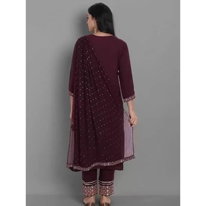 Lookmark Women's Kurta Set In Solid Maroon Color And Pure Rayon Fabric With Pant And Dupatta (Az-Lm-Og-Ks2151-S)