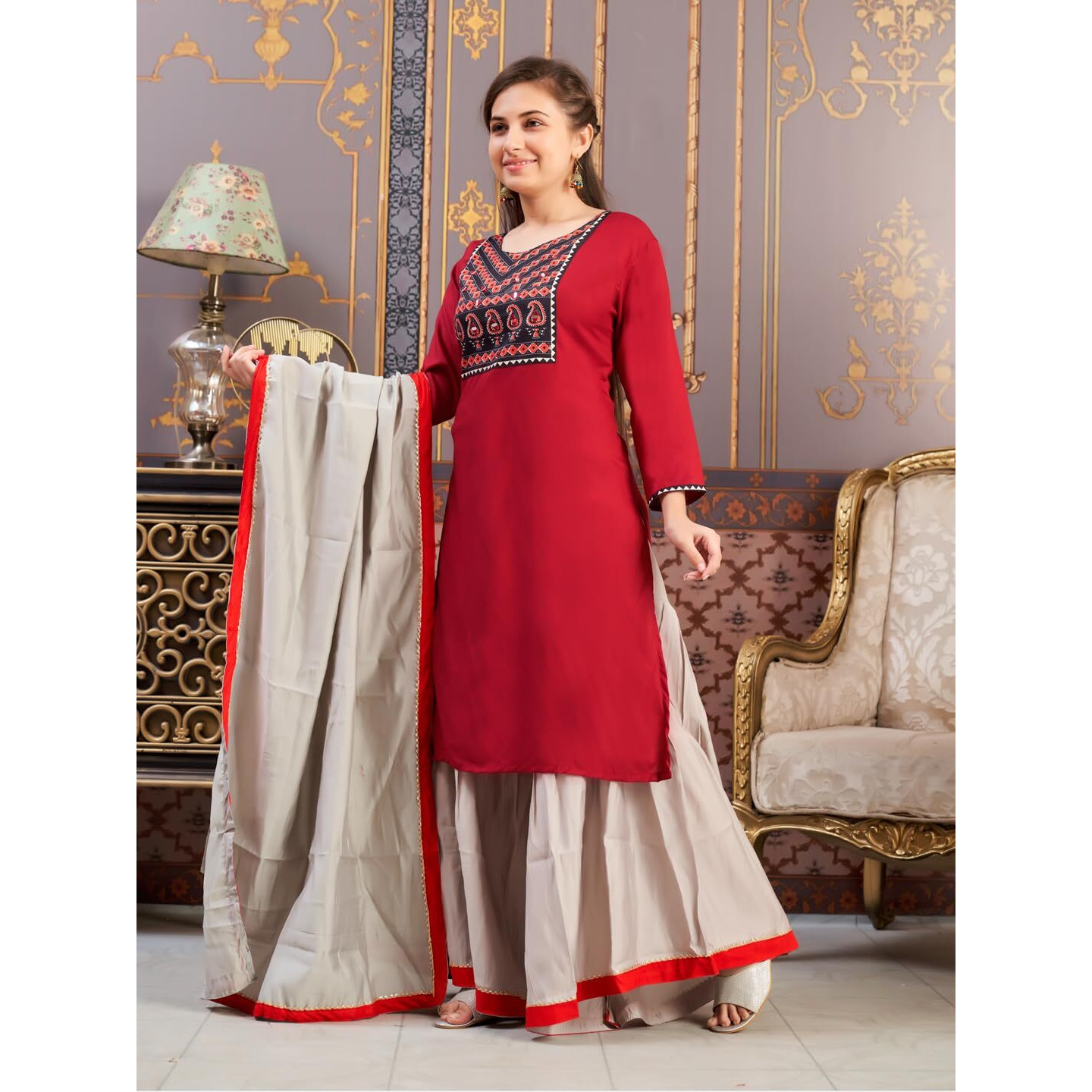 Aarika Girls Ethnic Wear Maroon Colour Floral Print Rayon Kurti-(8-15 Years)-(Kurti-Tr-K-889)