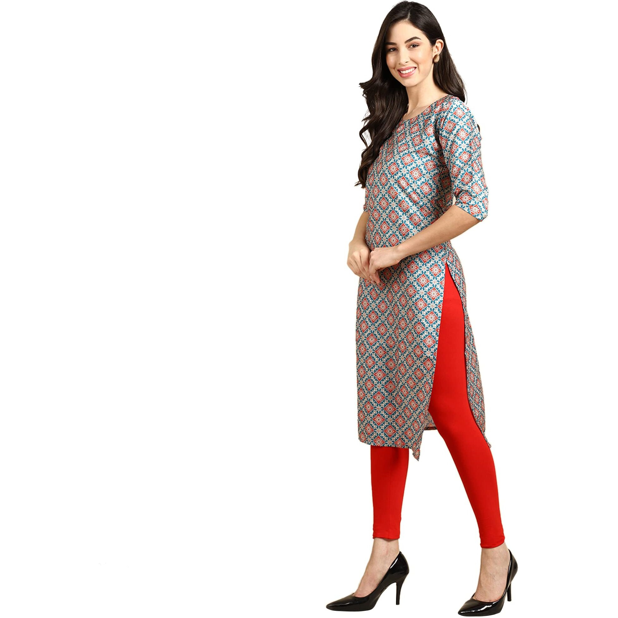 Pinkmint Women's Crepe Multicolor Ethnic Motif Printed Straight Kurti (R-530372_Xxl)