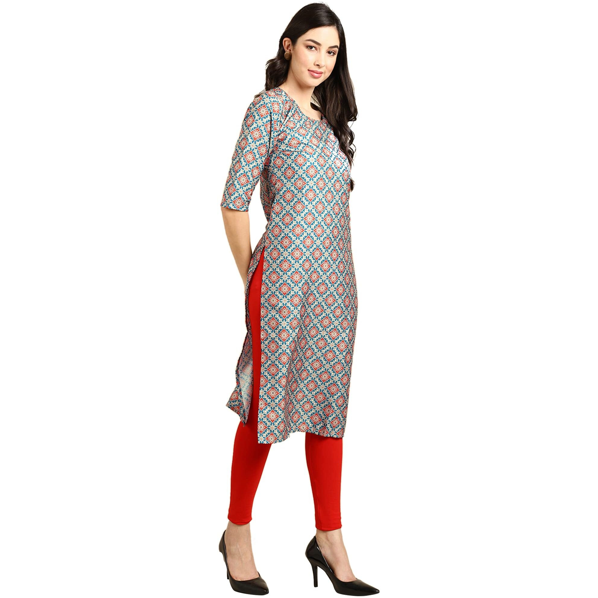 Pinkmint Women's Crepe Multicolor Ethnic Motif Printed Straight Kurti (R-530372_Xxl)