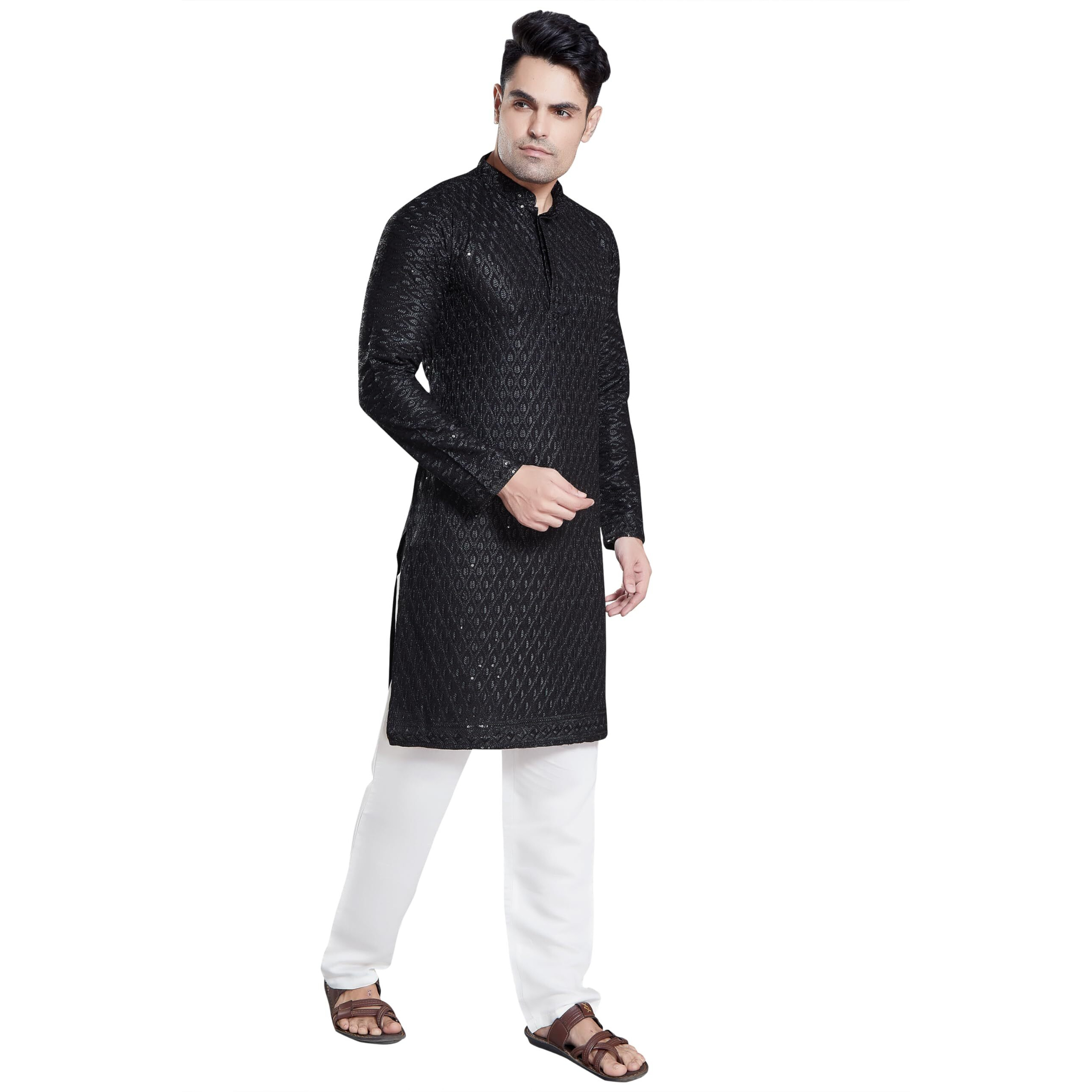 Divisive Men's Sequince Embroidered Cotton Blend Only Slim Fit Kurta (Dkrt113_Xl_Black)
