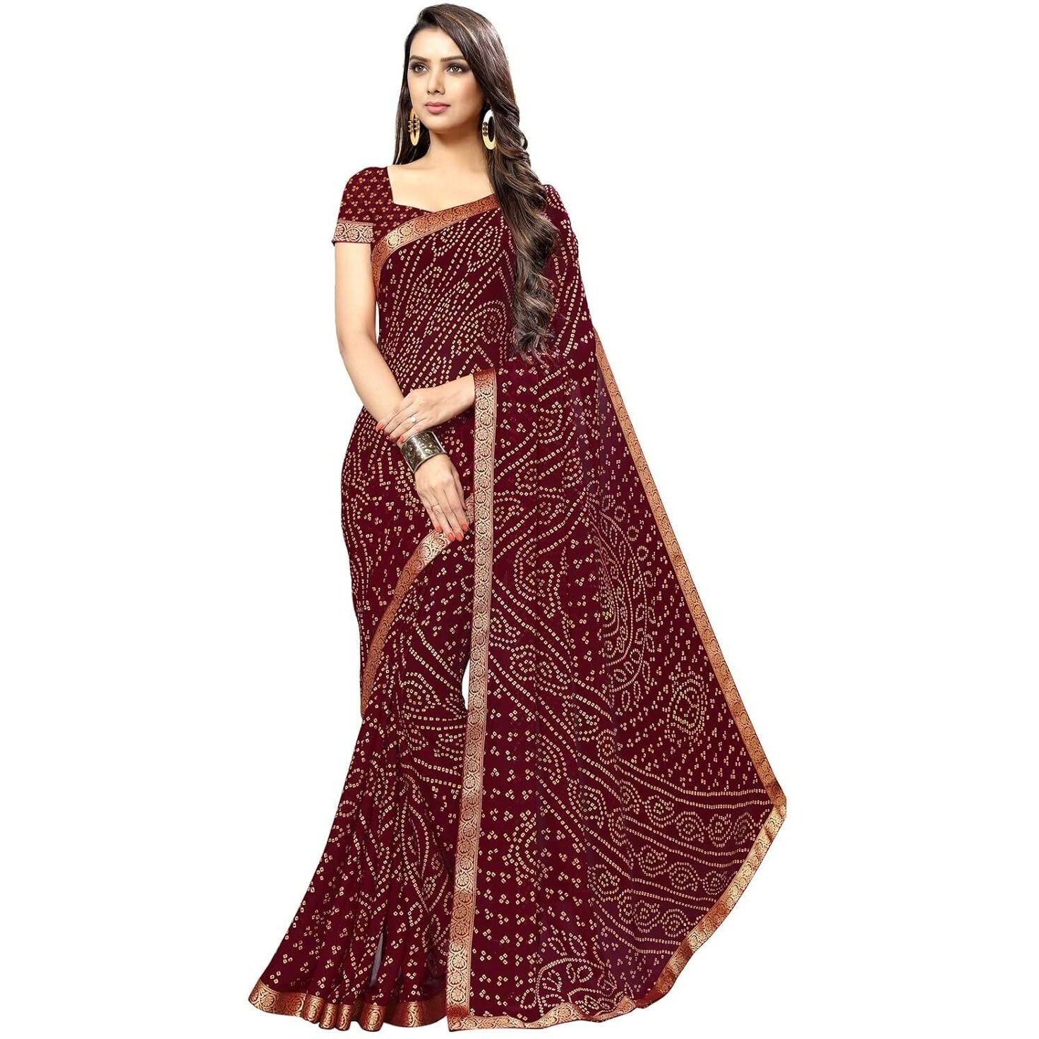 Shiv Textiles Women's Chiffon Bandhani Printed & Lace Border Saree(Sat-544S-106)