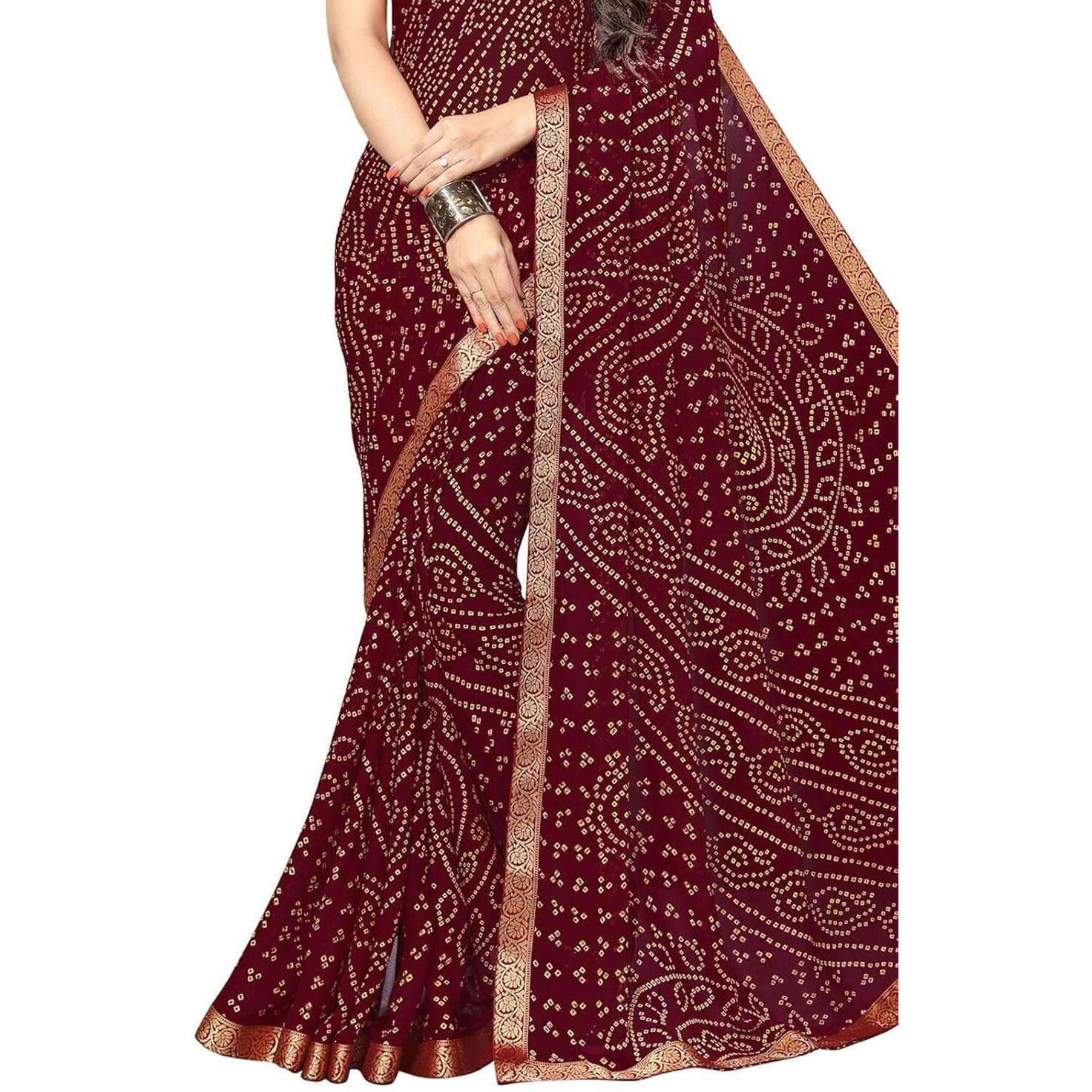 Shiv Textiles Women's Chiffon Bandhani Printed & Lace Border Saree(Sat-544S-106)