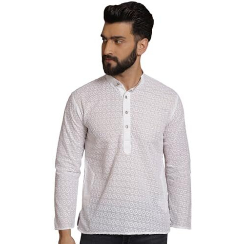 Sojanya Ethnic Motifs Chikankari Embroidered White Pure Cotton Short Kurta