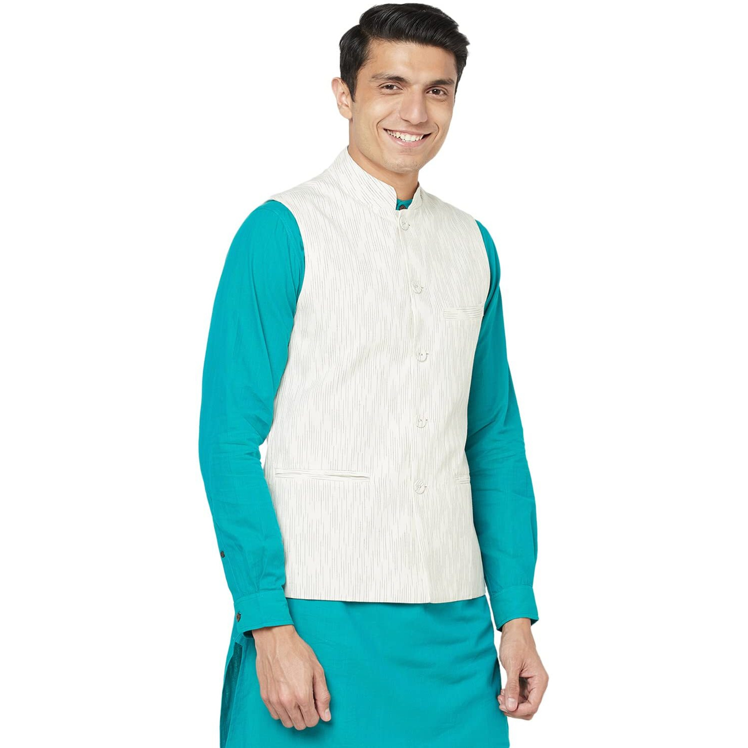Fabindia Men Ikat Nehru Jacket Cotton_Xs