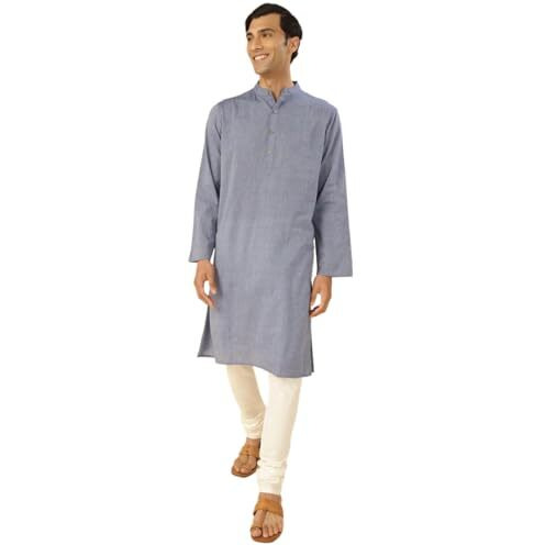 Fabindia Men's Cotton Solid Comfort Fit Kurta (1032035Blue_Blue