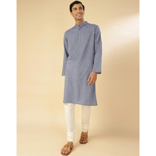 Fabindia Men's Cotton Solid Comfort Fit Kurta (1032035Blue_Blue