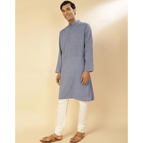 Fabindia Men's Cotton Solid Comfort Fit Kurta (1032035Blue_Blue