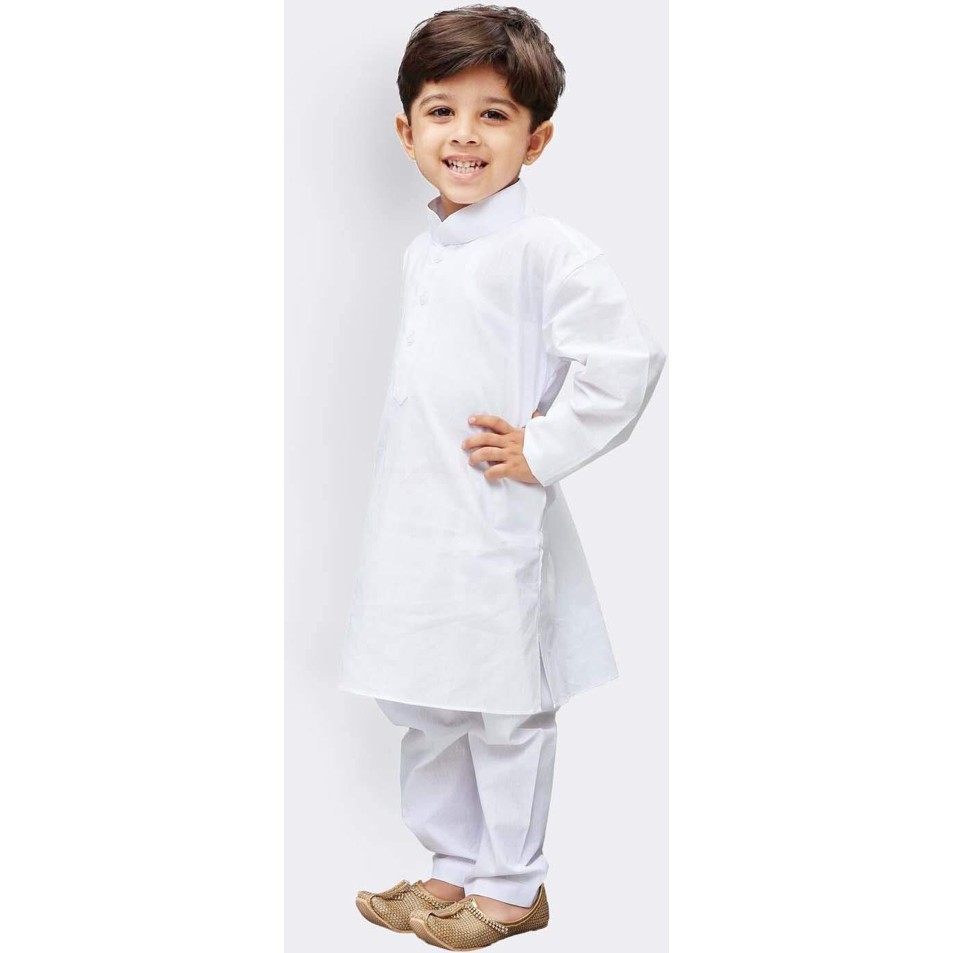 Vastramay Boys White Cotton Kurta Set For Independence Day Celebrations - Casual Festive Ethnic Wear With Full Sleeves