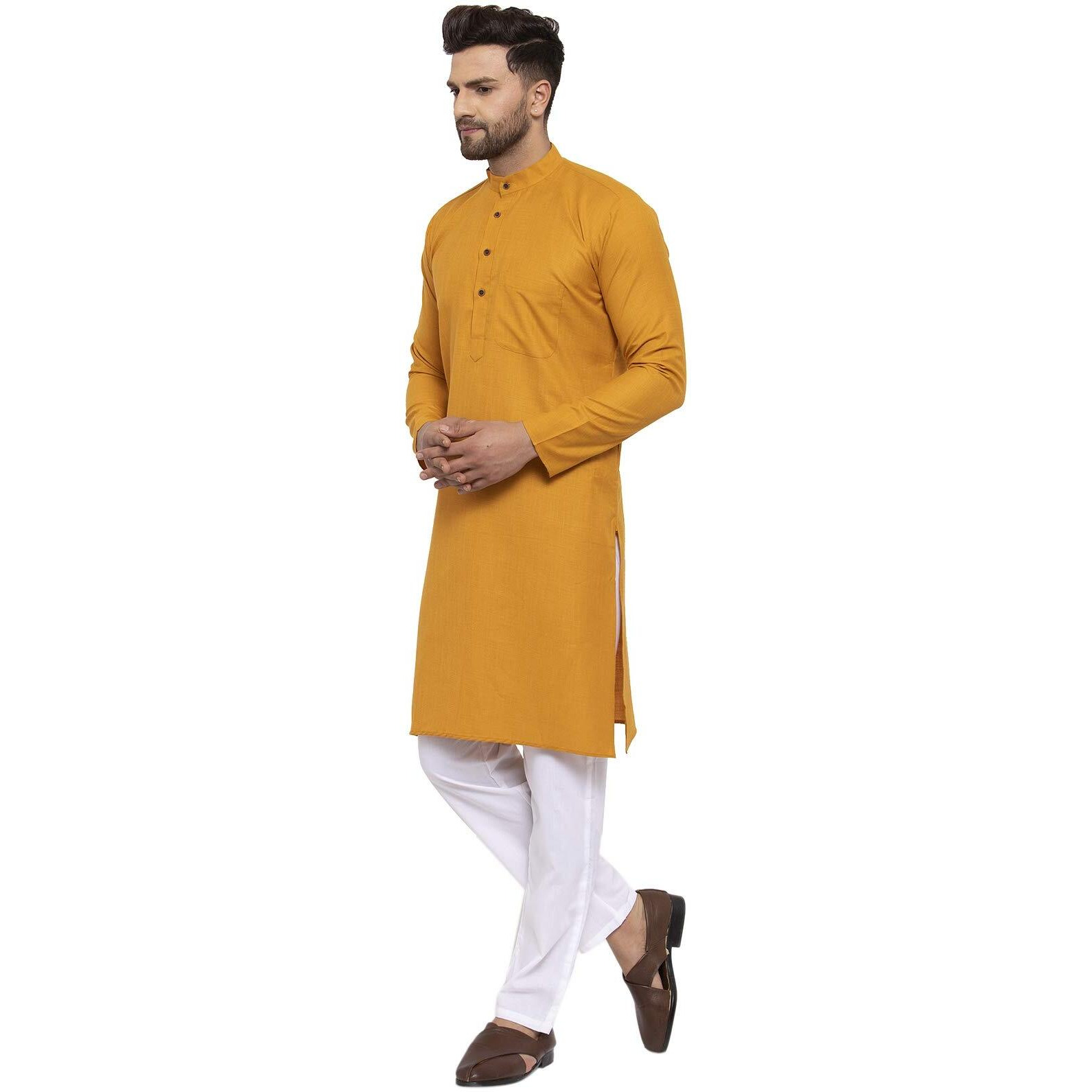 Jompers Men's Cotton Kurta Payjama Set. (Yellow,S)
