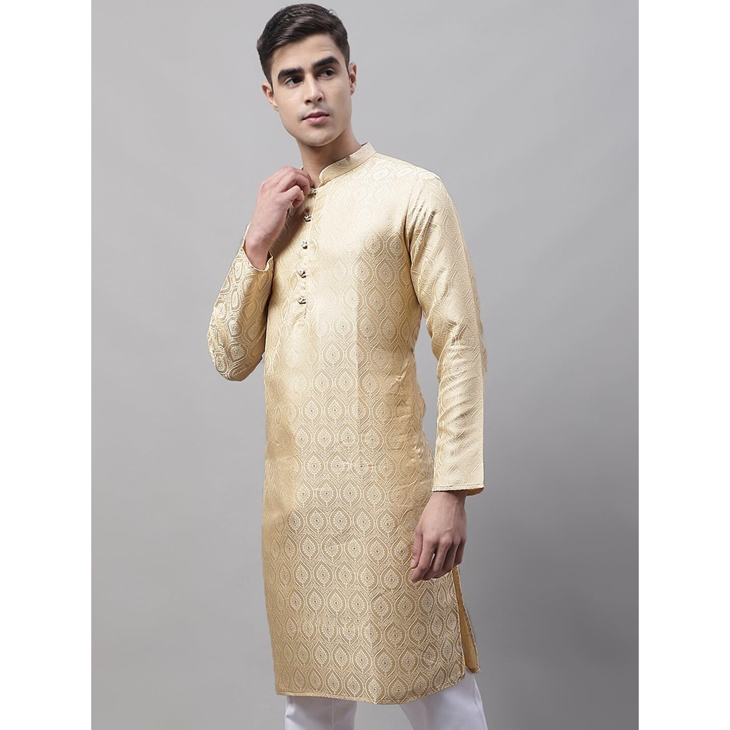 Jompers Men's Ethnic Woven Design Kurtas (Beige, Xxl)