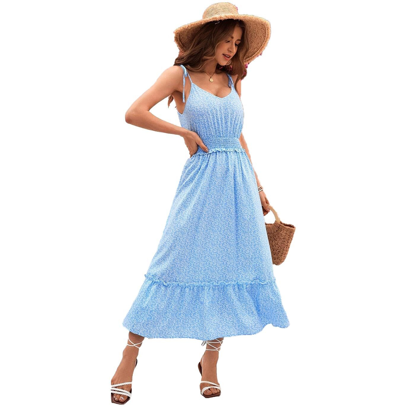 Kotty Women's Fit And Flare Light Blue, White Dress