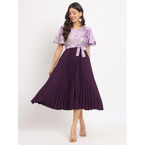Kzully Women's Crepe A-Line Midi Dress (601-Mrb-Purple-L_Purple_L)