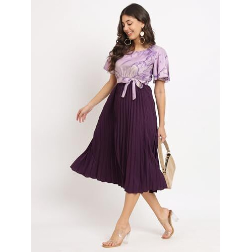 Kzully Women's Crepe A-Line Midi Dress (601-Mrb-Purple-L_Purple_L)