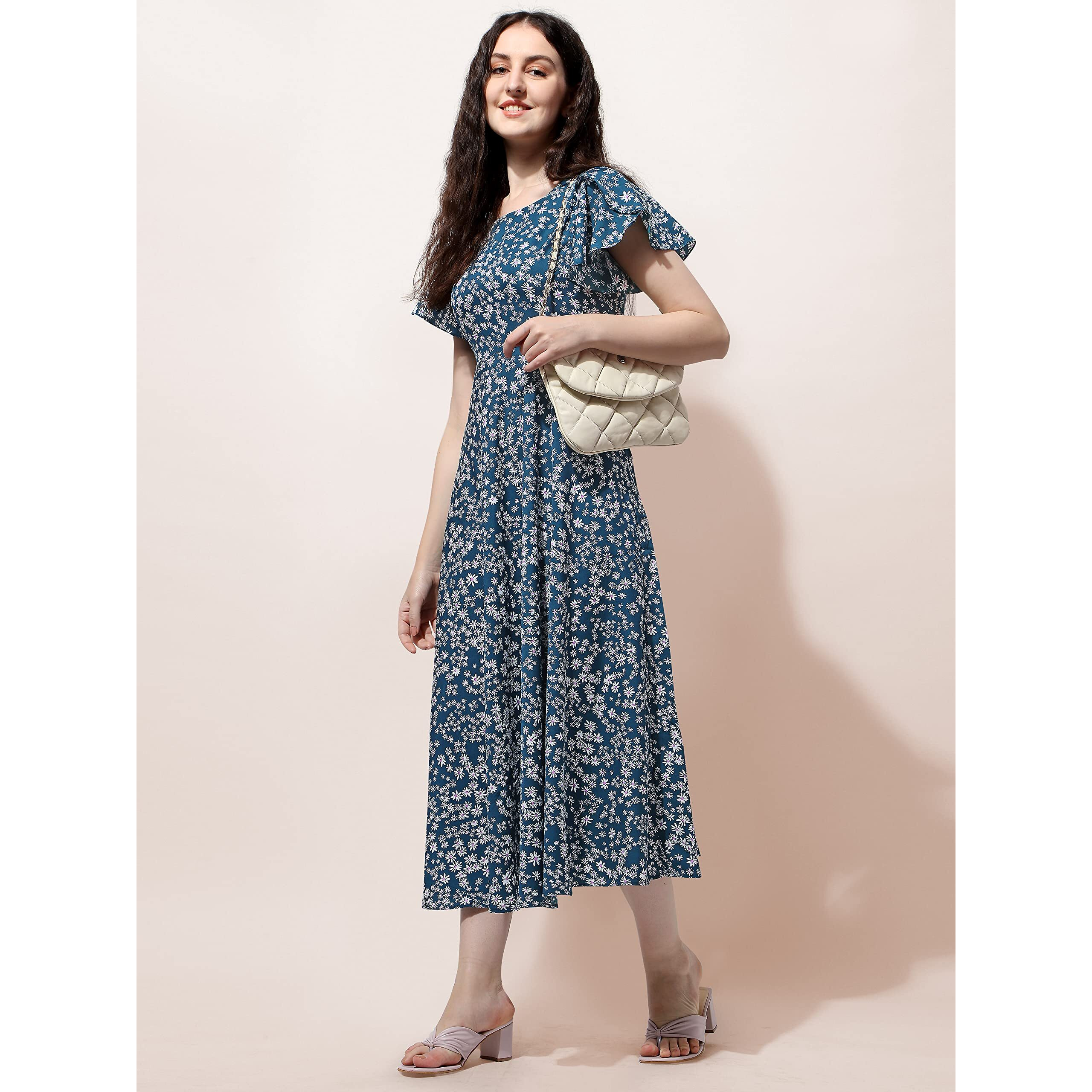 Oomph Dress For Women Stylish | One Piece For Women Long | Trendy Long One Piece Summer Outfit | Lightweight Flared Maxi Dress For Casual & Holiday Wear Green
