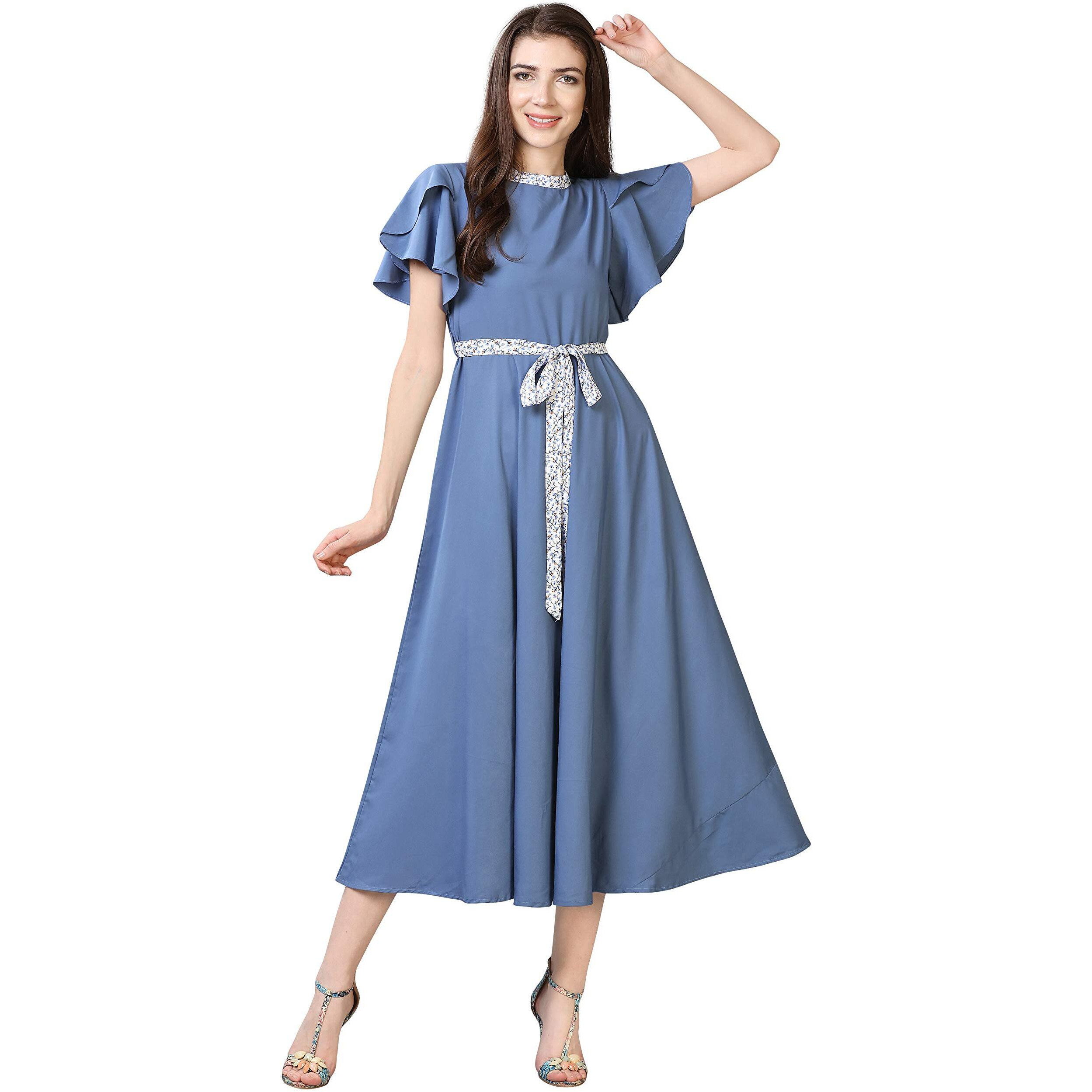 Oomph Women's Western & Fusion Wear Midi Dresses For Women, Beach, Blue - Md67