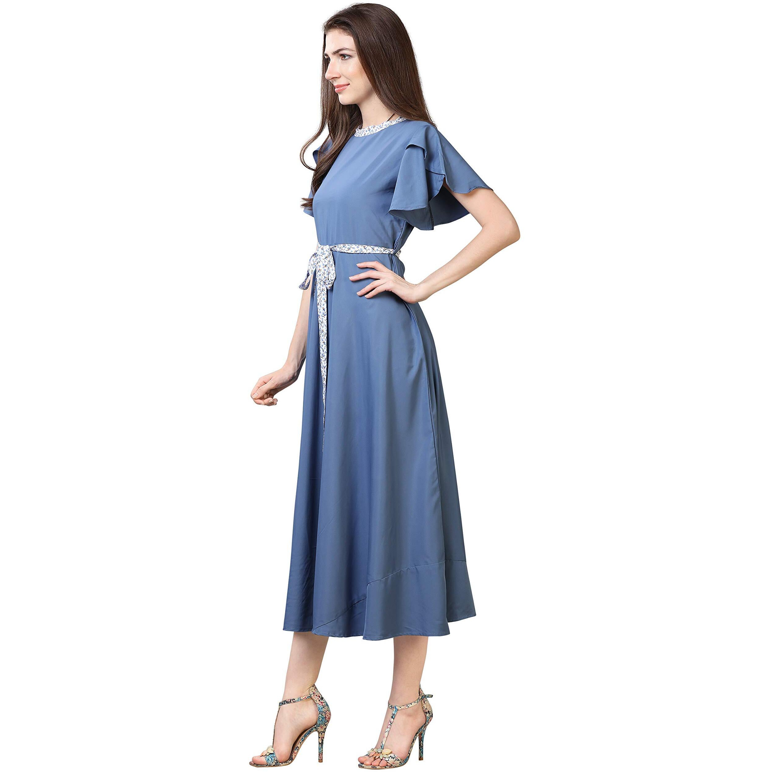 Oomph Women's Western & Fusion Wear Midi Dresses For Women, Beach, Blue - Md67