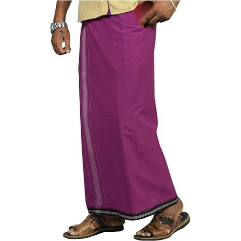Prakasam Cotton Mens Single (1.28 X 2.00 Mtrs) Colour Thalapathi Border Dhoti/Fine Quality Single Dhoti (Violet)
