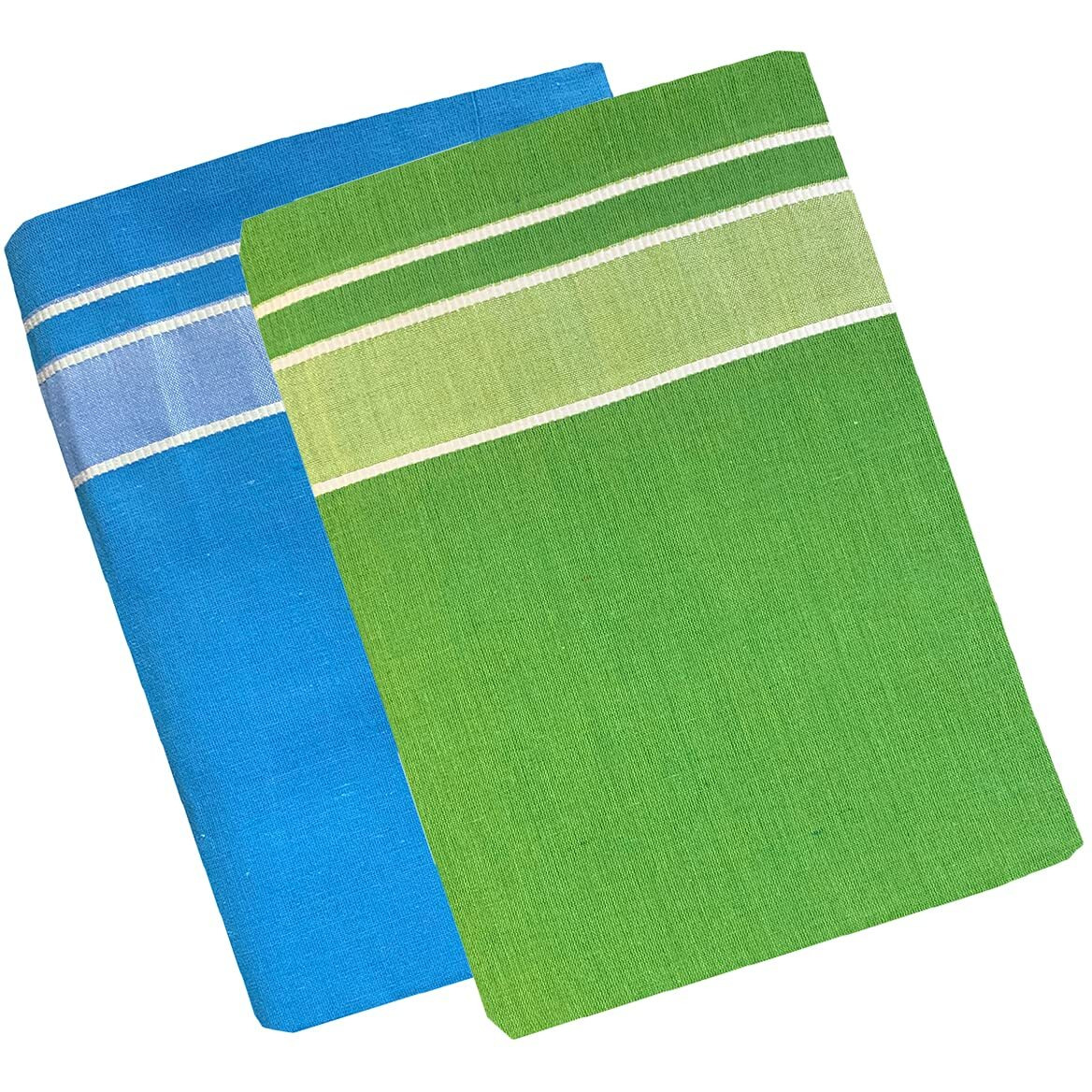 Prakasam Cotton Men's Kerala Style Premam Single (1.28X2.00 Mtrs) Colour (Pack Of 2) (Sky Blue - Parrot Green) Dhoti