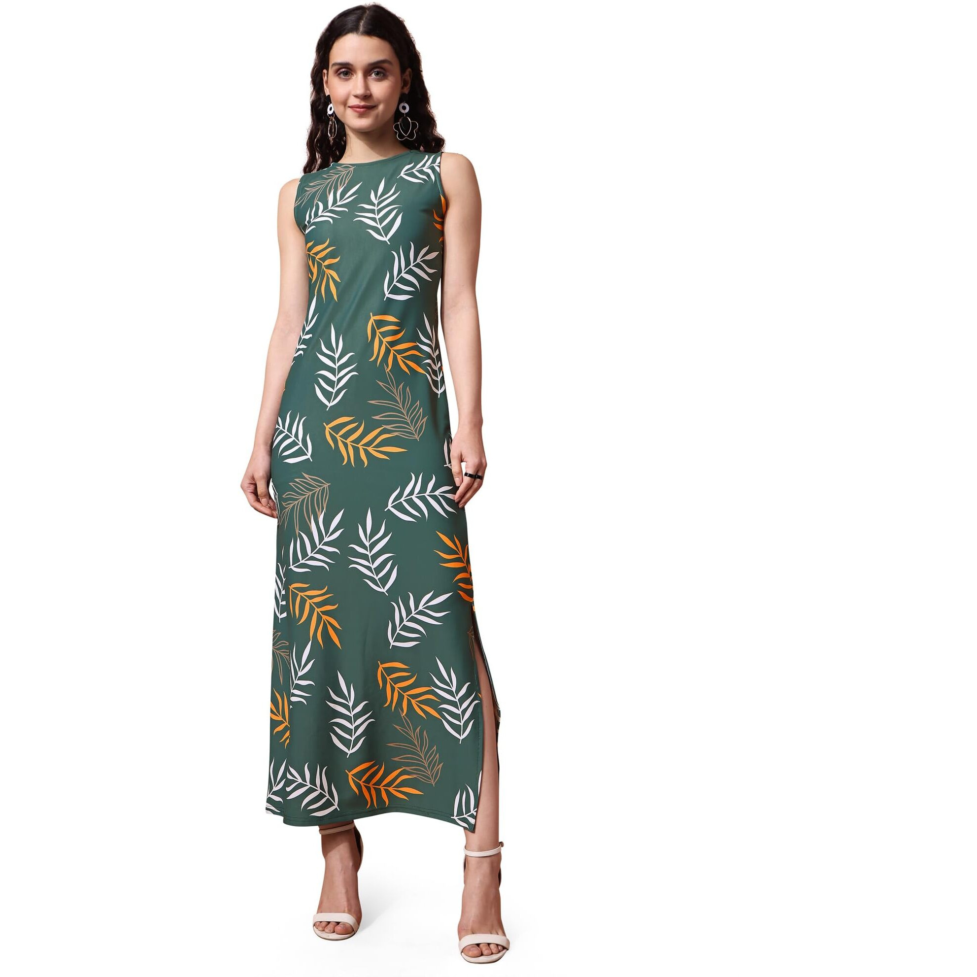 Purvaja Womens Bodycon Maxi Length Dress (Wini-108-Branch_Green_Medium)