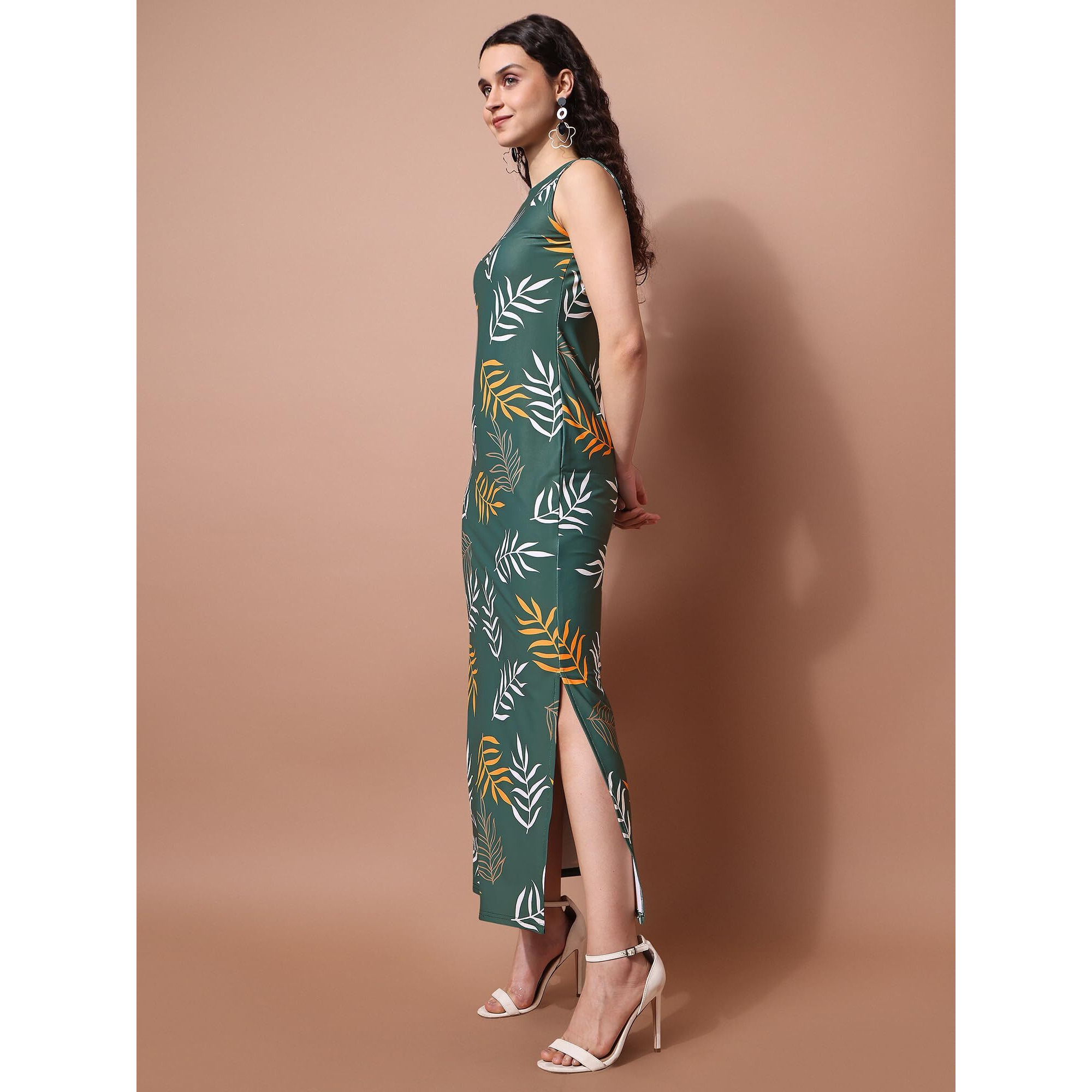 Purvaja Womens Bodycon Maxi Length Dress (Wini-108-Branch_Green_Medium)