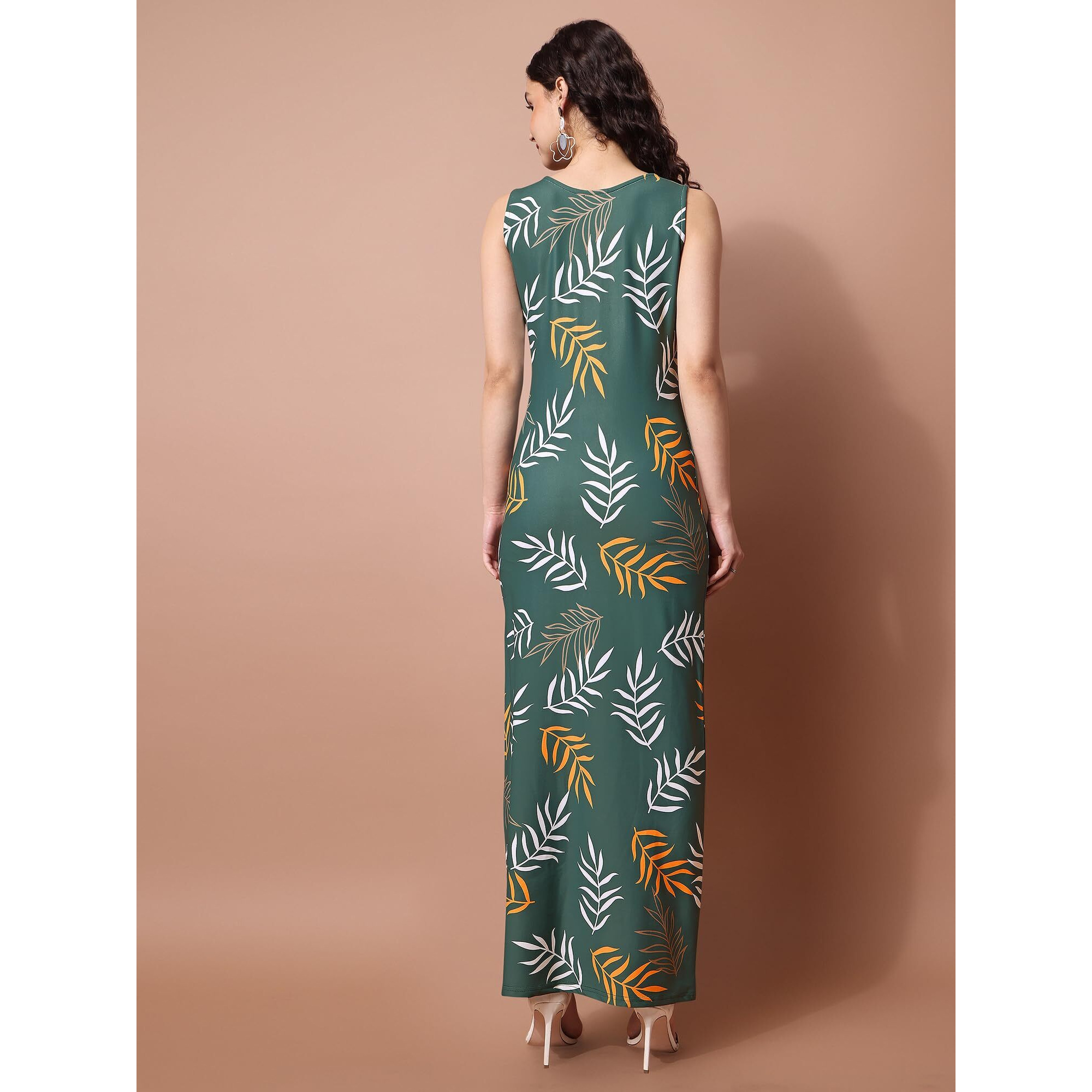 Purvaja Womens Bodycon Maxi Length Dress (Wini-108-Branch_Green_Medium)