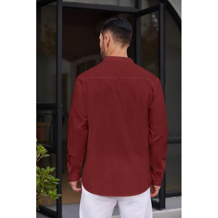 Royalscout Men's Solid Cotton Blend Straight Kurta Shirt | Regular Fit Full Sleeve Short Kurta Wine
