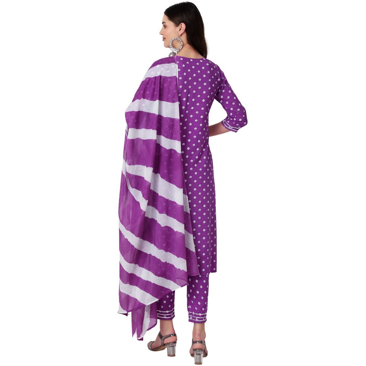 Rytras Women's Rayon Printed Purple Straight Kurta With Palazzos And Dupatta Set(Purple,M)