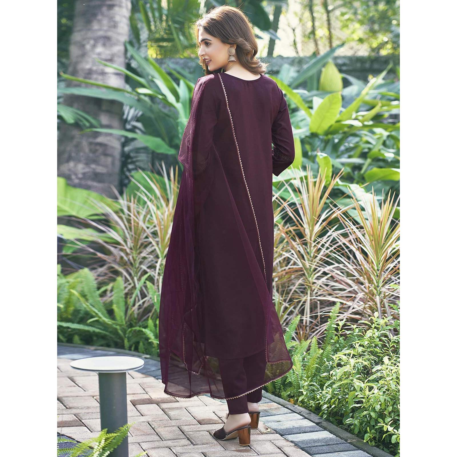 Sanisa Women's Cotton Blend Embroidery & Sequence Work Straight Kurta With Pant And Gota Lace Work Dupatta (80Kbd900Nz-Xxl_Wine2)