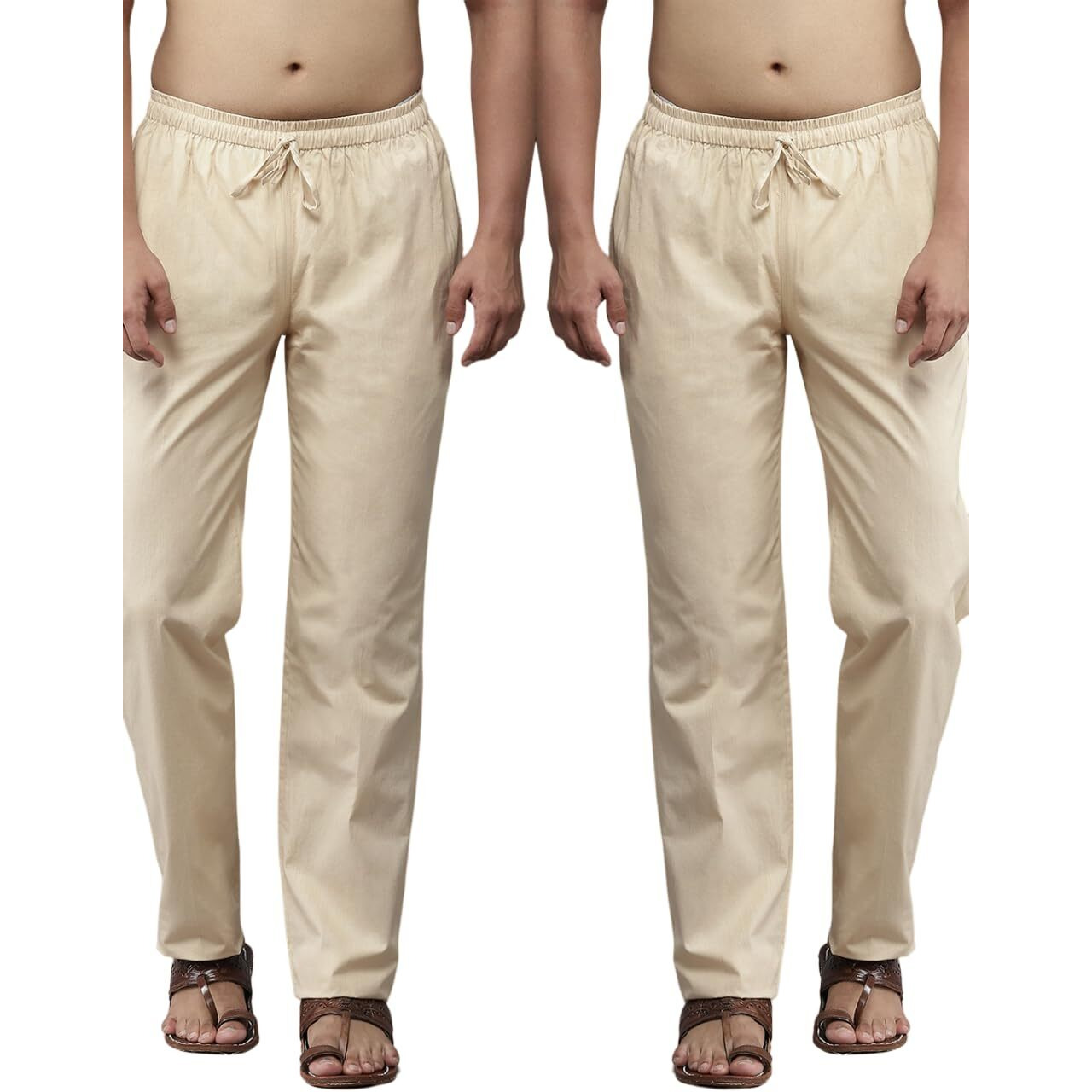 See Designs Men Biege Solid Pure Cotton Men's Pyjama (Pack Of 2)_Sdcbpj162M