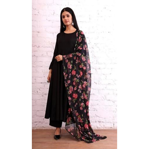 Toochki Women's Rayon Calf Length Ethnic Gown Set (Toochki282-Gwn/M_Black
